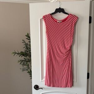 LOFT Pink and White Striped Mini Dress